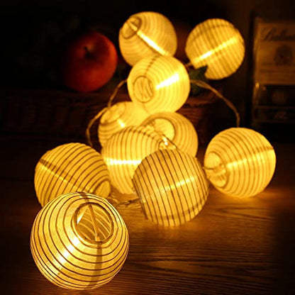 HOSY 10-Pack Red 3-in Lanterns, 11 ft White Wire Plug-in UL String Lights | Self-assembly Required, Nylon Fabric, 3-in Diameter, 12-in Spacing, End-to-end Connectable, UL Certified - color: White