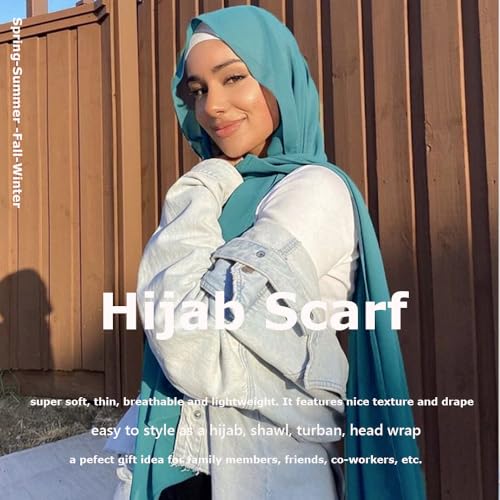 Chiffon Scarf for Women Lightweight Breathable Sunscreen Soft Solid Hijab Scarf for Daily & Muslim Wear - color: Aqua Green Chiffon Scarf
