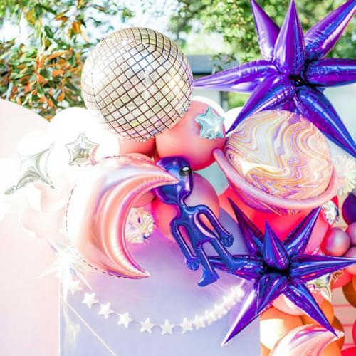 PartyWoo Purple Star Spike Balloons 6pcs Explosion Foil Mylar Balloons - color: Purple, size: 6 PCS - 27&22 Inch