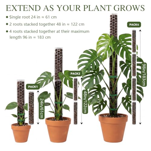2 Pack 24 Inch,D Shape Plastic Moss Pole for Climbing Plants | Large Monstera Moss Pole Work With Sphagnum Moss, Large Apertures For Strong Aerial Root Grip,Garden Ties - size: 2 PACK-24Inch