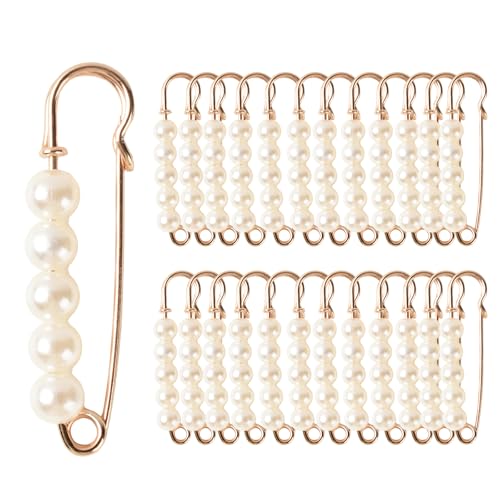 Faux Pearl Safety Pins, 20pcs 1.97inch Sweater Shawl Clip Brooch Pins with 5pcs Pearl Beads for Women Clothing Dress Pants Skirt Waist Pants Extender Dressing Accessories (Gold)