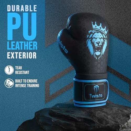 Twisto Boxing Gloves Black Rox - Pro Training & Sparring, Maya Hide Leather, Muay Thai, MMA, Kickboxing, Men, Women, Adults, Heavy Punching Bag, Focus Mitts, Pads,10oz 12oz 14oz 16oz - color: Blue, size: 10 oz