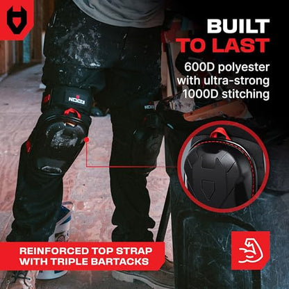NoCry Professional Work Knee Pads for Men Construction with Ankle Support and Heavy Duty Anti-Slip Cap — Foam Cushion and Extra Thick Gel Padding — Reinforced Thigh & Shin Straps - style: Improved