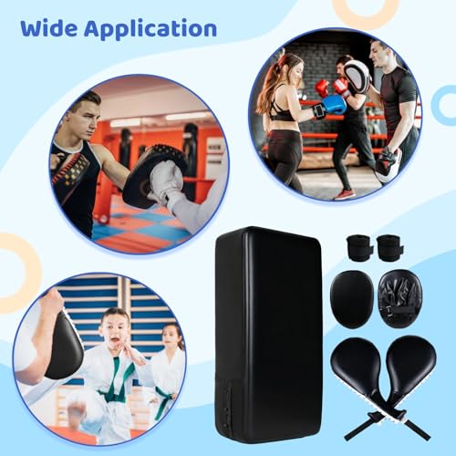 7 in1 Taekwondo Kick Pad Set, Boxing Training Equipment, Martial Art Kicking Pad, PU Leather Boxing Focus Pad, Target Punching Pads and Hand Wraps for Karate, Sparring, MMA, Muay Thai - color: Black