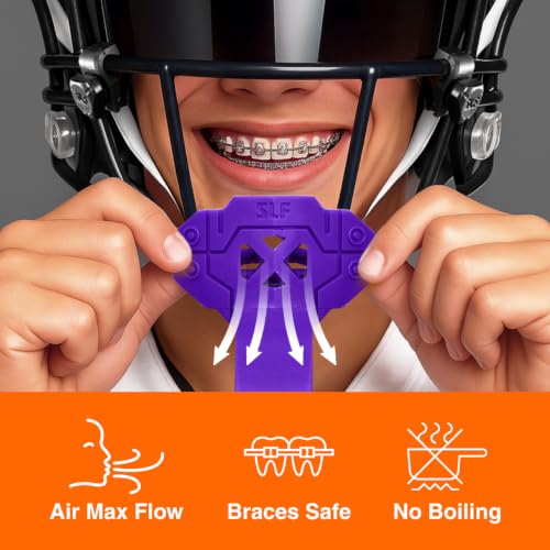 SLEEFS X Purple Football Mouth Guard - Lip/Mouthguard with Helmet Strap - Lip/Teeth Protector Mouthpiece - Moldable - for Youth/Adults, Men & Women Mouth Guard, Maximum Air Flow, Lacrosse, All Sports - color: Purple