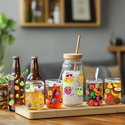 10 Sheets UV DTF Cup Wraps, 10 Styles Fruit Transfer Stickers Waterproof Transfer Stickers Cartoon Rub on Decals for Glass Cups Wood Crafts - style: Cute Fruit