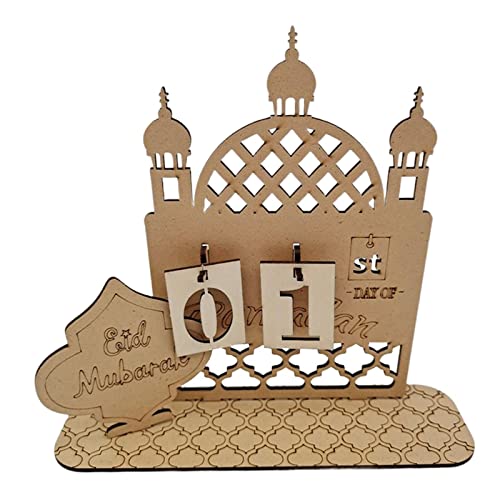 Wooden Ramadan Countdown Calendar, Durable and Reusable Decor Calendar, for Dining Table Desk Bookshelf Decoration (Moon Star) - color: Moon Star