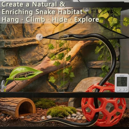 7-in-1 Snake Enclosure Accessories, Snake Climbing Toys & Habitat Decor | With Climbing Rings, Ball Chain, Suction Cups, Mesh Hammock, Artificial Ivy & Large Leaf Habitat for Ball Python, Corn Snake