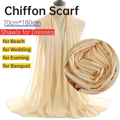 Harewom Chiffon Hijab for Women Sheer Shawl and Wraps for Wedding Bridal Scarves Summer Lightweight Sun-proof Scarf - color: Cream Chiffon Hijab Shawls Scarves