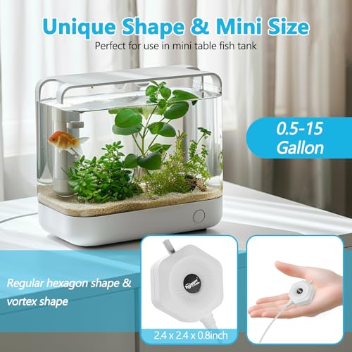 hygger Ultra Silent 1.5W Fish Bowl Aqaurium Mini Air Pump with Accessories, Oxygen Aerator Kit for Fish Tank 0.5-15 Gallon, Comes with 3/16 Inch Air Tubing, Air Stone, AC 110V/60HZ