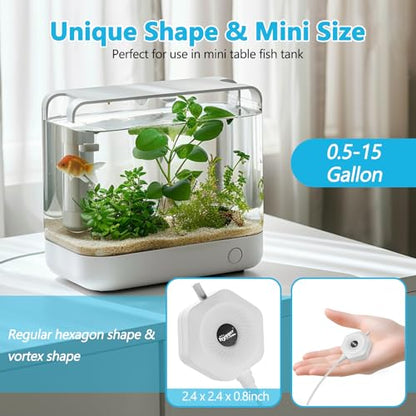 hygger Ultra Silent 1.5W Fish Bowl Aqaurium Mini Air Pump with Accessories, Oxygen Aerator Kit for Fish Tank 0.5-15 Gallon, Comes with 3/16 Inch Air Tubing, Air Stone, AC 110V/60HZ