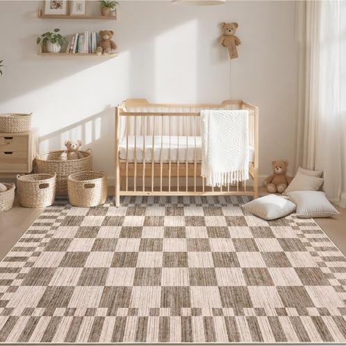 GarveeHome Checkered Rug 4x6 Area Rugs for Living Room Washable Nursey Rug - color: Brown, size: 4' x 6' (Rectangular)