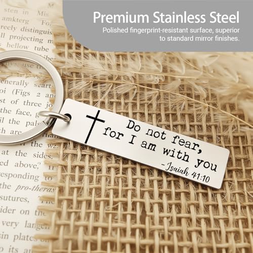Do Not Fear for I am with You Keychain, Inspirational Bible Verse Keychain, Christian Keychain, Stainless Steel Scripture Keychain, Confirmation Baptism Gift, Christian Car Key Ring (Silver)