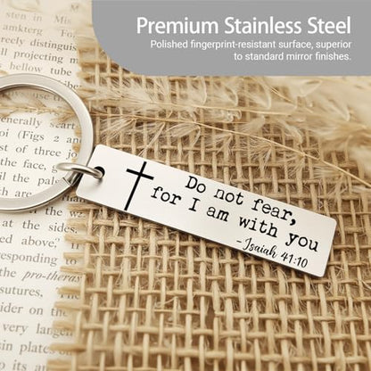 Do Not Fear for I am with You Keychain, Inspirational Bible Verse Keychain, Christian Keychain, Stainless Steel Scripture Keychain, Confirmation Baptism Gift, Christian Car Key Ring (Silver)
