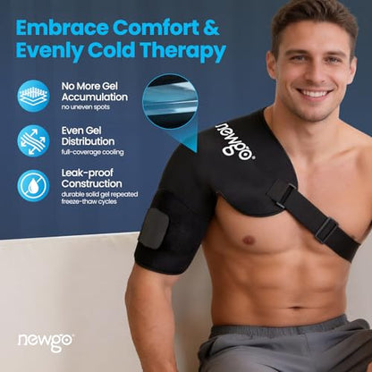 NEWGO Shoulder Ice Pack Rotator Cuff Cold Therapy, 45-Min Long-Lasting Ice Packs for Shoulder & Arm with Ice Grid, Flexible Cold Compression Wrap for Post-Surgery, Muscle Relaxation & Swelling, XL - size: XL