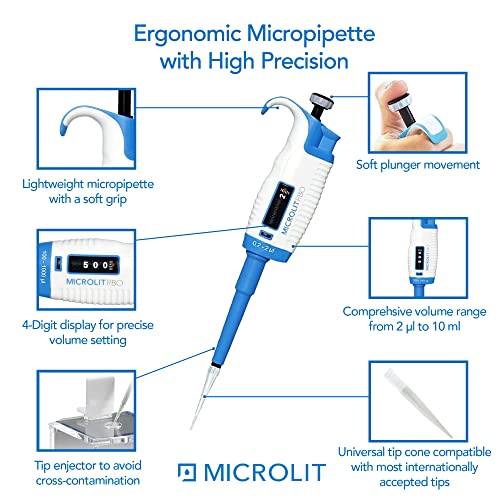 MICROLIT - Single-Channel Pipettes with Adjustable Volume, Accurate and Calibrated Micropipette for 0.2-2ul Liquid Capacity, Compatible with 10ul Pipette Tips - size: 0.2-2ul, style: Single-Channel