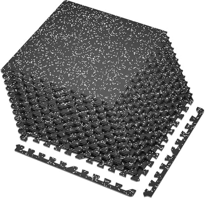 SUPERJARE 0.4'' Thick 12 Pcs 48 Sq Ft Rubber Top Exercise Equipment Mats, High Density EVA Foam Mats with Rubber Top, Interlocking Gym Flooring for Home Gym, Protective Workout Mat, Black/Grey - size: 12 Tiles (48 Sq Ft)