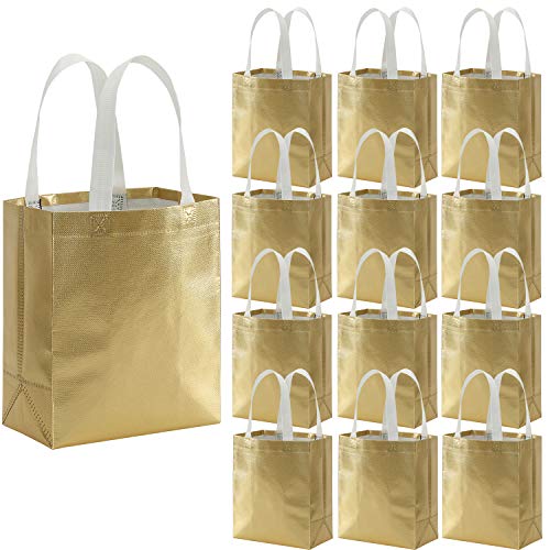 Tosnail 40 Pack 10 x 8 Inch Reusable Present Gift Bag, Medium Grocery Bags, Shopping Tote Bag for Weddings, Birthday, Party - color: Gold