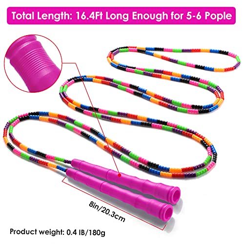 Double Dutch Jump Rope Long Jump Rope 16 FT 1 Pack/2 Pack, Adjustable Soft Beaded Diy Jump Rope for Kids Adult Long Enough for 5-6 Jumpers - color: Pink-2 Pack