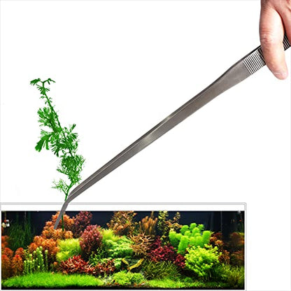 18.9'' Extra Long Thickened Aquarium Tweezers, 304 Stainless Feeding Tongs | Aquascaping for Salt & Fresh Water Fish Tank, 0.1'' Thick Heavy Duty Tweezers, Curved
