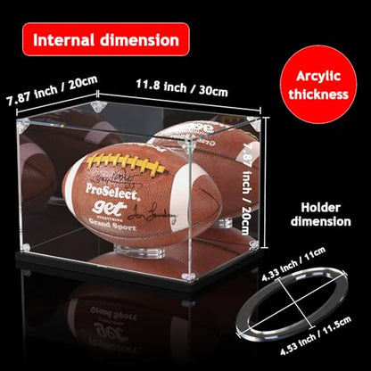KOLIPI Football Display Case with Mirror Back and Base, Acrylic Display Case for Full Size Football Self Assembly(12x8x8 inch, 30x20x20 cm) - size: Football Case,12x8x8 inches