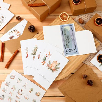 Engrowtic 50 Sets Christmas Gift Card Holder for Cash Boho Rustic Christmas Card Money Holder Xmas Cards Bulk with Envelopes and Stickers for Friends Family Holidays Xmas - style: Boho Christmas