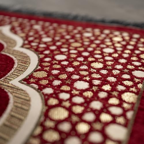 Modefa Muslim Thin Chenille Islamic Prayer Mat - Selcuk Star 3 Person (Red) - color: Red