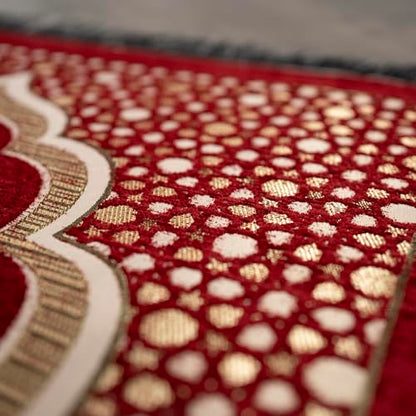 Modefa Muslim Thin Chenille Islamic Prayer Mat - Selcuk Star 3 Person (Red) - color: Red
