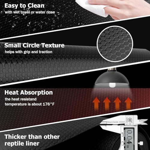 120 Gallon Reptile Terrarium Mat, Bearded Dragon Liner for 4x2x2 Enclosure | Bearded Dragon Tank Accessories 24 inch X 144 inch, Reptile Flooring Substrate Carpet Bedding for Leopard Gecko,Lizard, Black - size: 24 X 144 inches