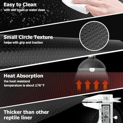 120 Gallon Reptile Terrarium Mat, Bearded Dragon Liner for 4x2x2 Enclosure | Bearded Dragon Tank Accessories 24 inch X 144 inch, Reptile Flooring Substrate Carpet Bedding for Leopard Gecko,Lizard, Black - size: 24 X 144 inches