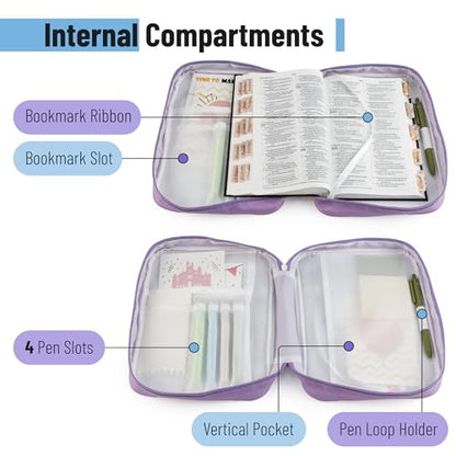 Mr. Pen- Bible Cover Case | Carrying Book Case with Durable Handle and Zippered Pocket, Bible Protective Church Bag for Men & Women, Christian Gifts - color: Lavender