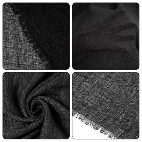 Nydotd Women Summer Cotton Linen Scarf Crinkle Long Beach Shawl Wrap hijab with Fringe - color: Black