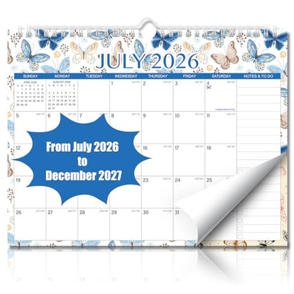 Wall Calendar 2026-2027 – 11 x 8.7 In, 18 Months from July 2026 to December 2027, Monthly Calendar with Holidays, Julian Dates, Grid Design for Scheduling, Home or School Use - color: Butterfly