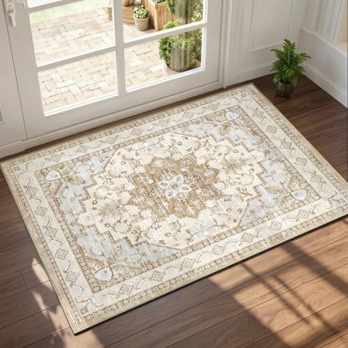 Area Rugs Small 2x3 Washable Non-Slip Boho Indoor Carpets, Beige Tan - color: Beige Tan, size: 2' x 3' (Rectangular)