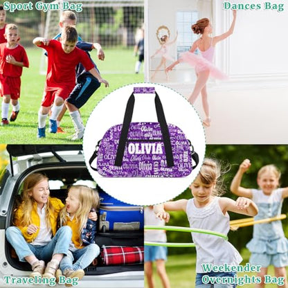 Personalized Dance Duffel Bags Name Girls, Custom Weekender Overnight Sleepover Sports Duffle Bag Waterproof Gym Bag for Travel Girls, Bright Glitters Dark Purple - color: Color21