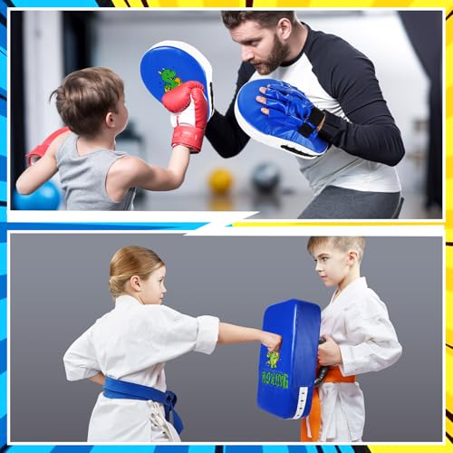 HyDren 2 Pcs Boxing Pad Set for Kids Blue Dragon Punching Mitts and Kicking Pads for Youth Teen Kickboxing Taekwondo Karate MMA Sparring Training Equipment Boys Girls Ages 3-14