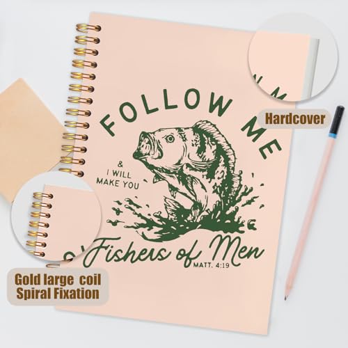 WUCHJ Dark Green Retro Fish Christian Notebook, Matthew 4:19 Bible Verse Journal, Religious Scripture Spiral Notebook Journal for Note Taking, Christian Faith Based Gifts for Women Men, 5.5x8.3 Inch - color: dark green fish follow me
