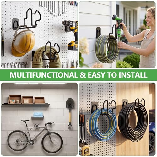 Wall Mount Hose Holder w/Nozzle Slot, Rust Resistant,Glossy Black | Multi-purpose heavy duty garden hose holder with rust resistance,easy to assemble for indoor and outdoor use,fits 100ft hoses - color: Glossy Black