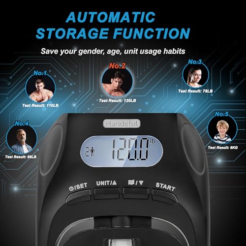 Digital Grip Strength Tester, 397 lb Hand Dynamometer, Black | 397 lb Capacity; 0.2 lb Increments; 19 Memory Records; Adjustable Handle; Memory Tracking; For Sport and Rehab