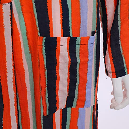 IDOPIP Men's Muslim Thobe Long Sleeve Striped Robe Gown Arab Islamic Kaftan Abayas Dress Middle East Dubai Ramadan Clothing - color: Orange, size: 3X-Large