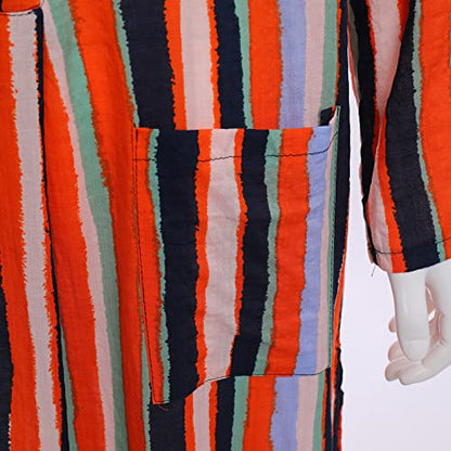 IDOPIP Men's Muslim Thobe Long Sleeve Striped Robe Gown Arab Islamic Kaftan Abayas Dress Middle East Dubai Ramadan Clothing - color: Orange, size: 3X-Large