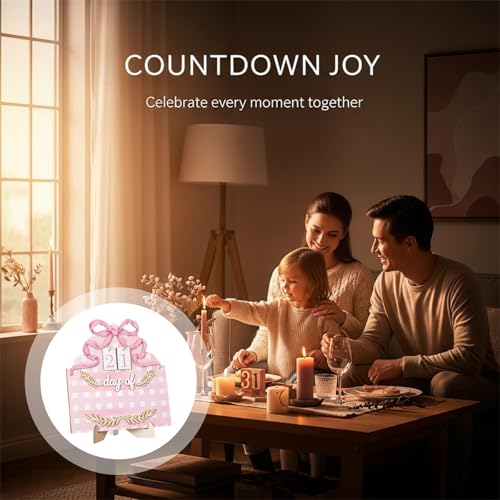 Wooden Eid Advent Calendar with Holder, Reusable Ramadan Countdown, Water Color Bows, Table Home Decor