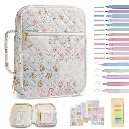 Bible Cover Case for Women Large Bible Cover with Durable Handle Quilted Bible Carrying Case for Girls Bible Study Supplies Accessories (Spliced Flower, Spliced Flower) - color: Spliced Flower