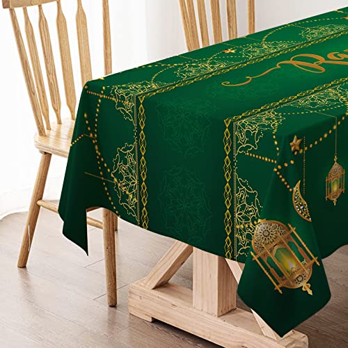 Hafangry Ramadan Mubarak Tablecloth Islamic Muslim Eid Decoration Golden Star Moon Lantern Kitchen Dining Room Table Cover (60" x 84") - size: 60" x 84"