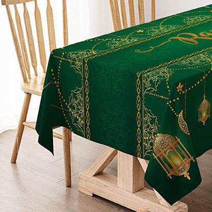Hafangry Ramadan Mubarak Tablecloth Islamic Muslim Eid Decoration Golden Star Moon Lantern Kitchen Dining Room Table Cover (60" x 84") - size: 60" x 84"