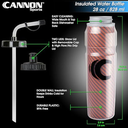 Cannon Sports 28oz Insulated Squeeze Water Bottle with Straw, Leak Proof Lids, 2 lids (Straw and Squeeze), Double Wall Insulation, Wide Mouth, BPA-Free (Orange) - color: Orange