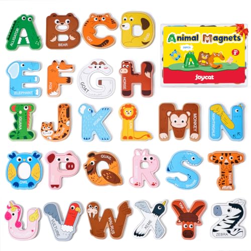 JoyCat Wooden Thick Alphabet Magnets for Toddlers Fridge Large Size Cute Animal Colorful ABC Magnetic Letters 26 Uppercase Letters Educational Toy Set for Kids Toddlers Preschool Learning Spelling - style: Letters