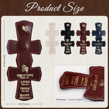 4 PCS Cross Shaped PU Leather Magnetic Bookmarks, Christian Bible Verse Clips with Gold Foil Stamping & Faith Quotes, Leather Book Markers, Religious Gift for Readers, Students & Church Members - style: Christian Bible Verse