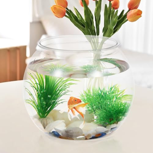 POPETPOP Plastic Aquarium Betta Fish Tank 1 Gallon Clear Goldfish Bowl Unbreakable Round Fish Vases Bowl for Home décor Wedding Event Party Goldfish Lovers