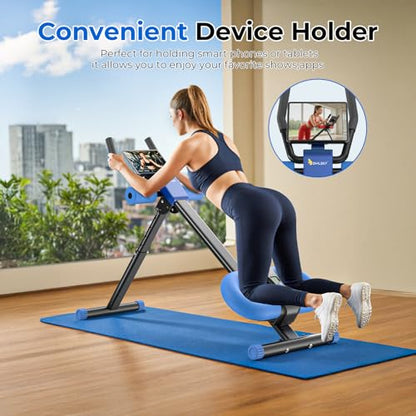 OWLSKY Ab Machine, Adjustable Ab Trainer Machine for Abs Workout at Home Gym, Foldable, Knee Protection, LCD Monitor, Device Holder, 400 LBS,Abdominal Trainer for Stomach Workout - style: Blue